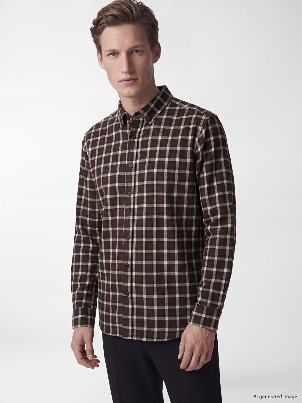 Bordo Regular Fit Ekose Gabardin Erkek Gömlek