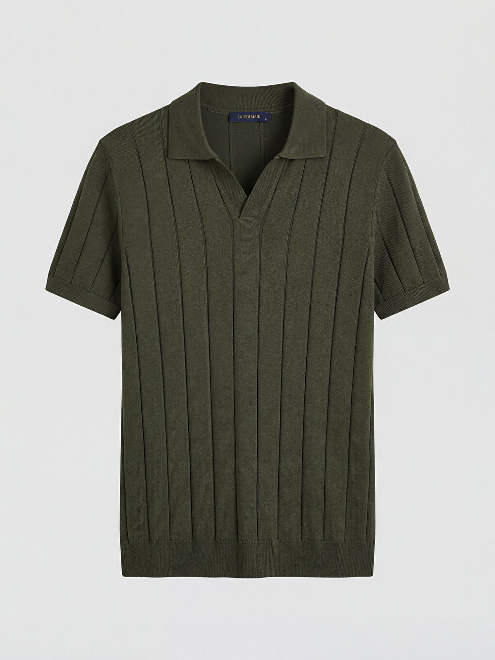 Haki Polo Yaka Çizgili Erkek Triko Tişört