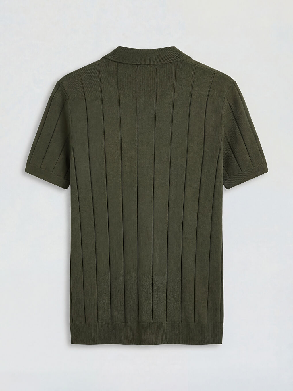 Haki Polo Yaka Çizgili Erkek Triko Tişört-1