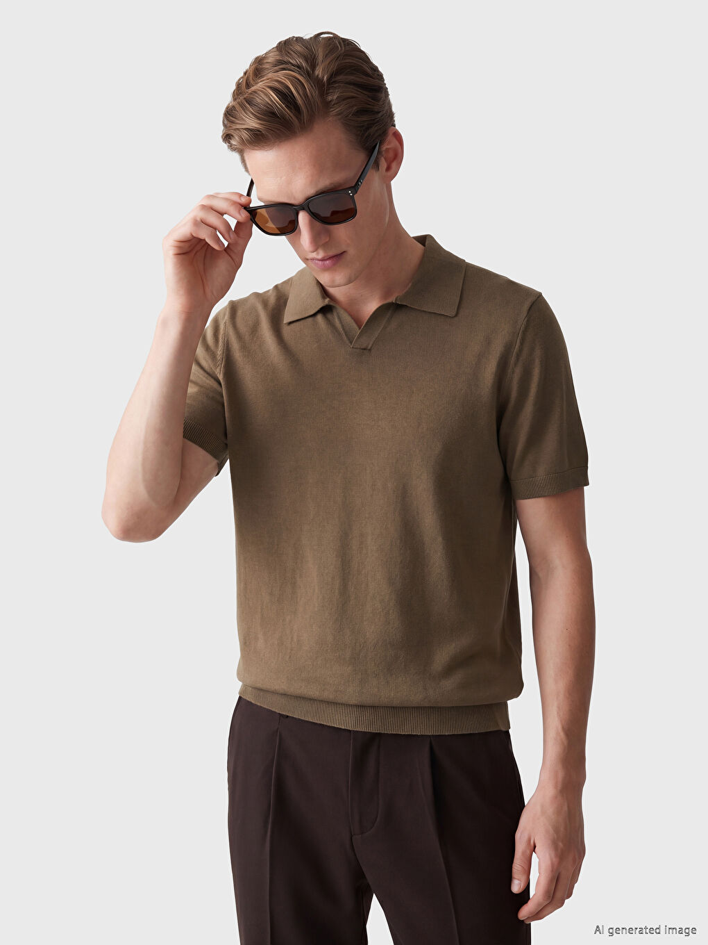 Bej Polo Yaka Erkek Triko Tişört