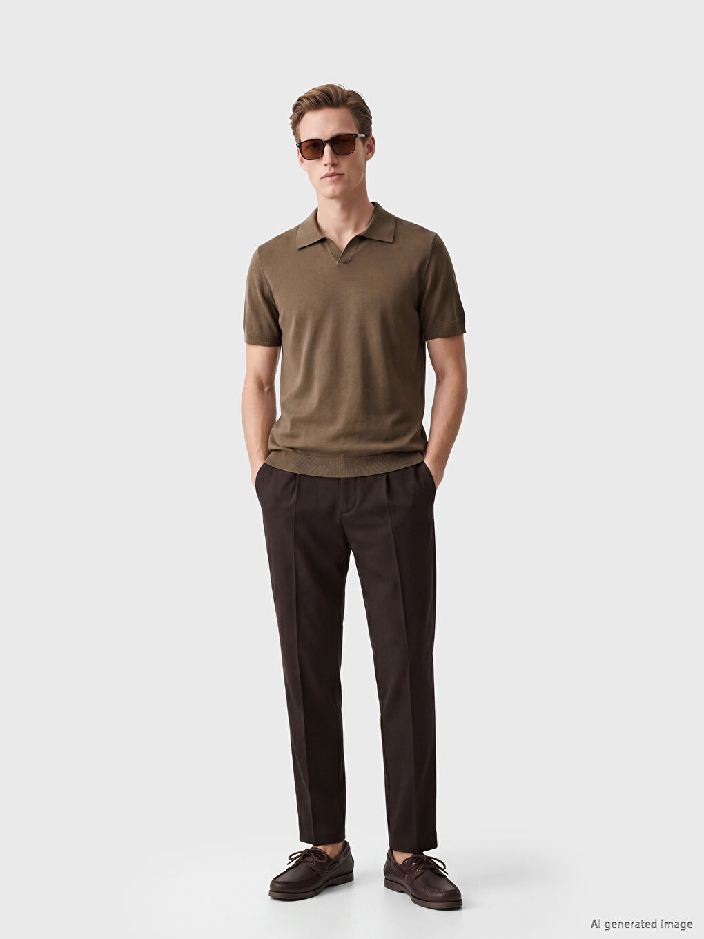 Bej Polo Yaka Erkek Triko Tişört-1