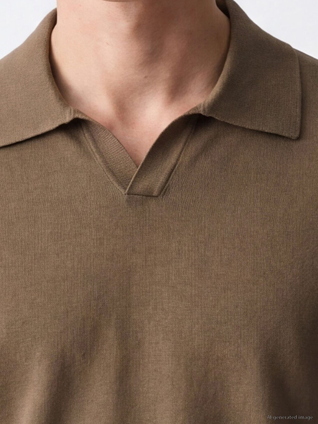 Bej Polo Yaka Erkek Triko Tişört-2