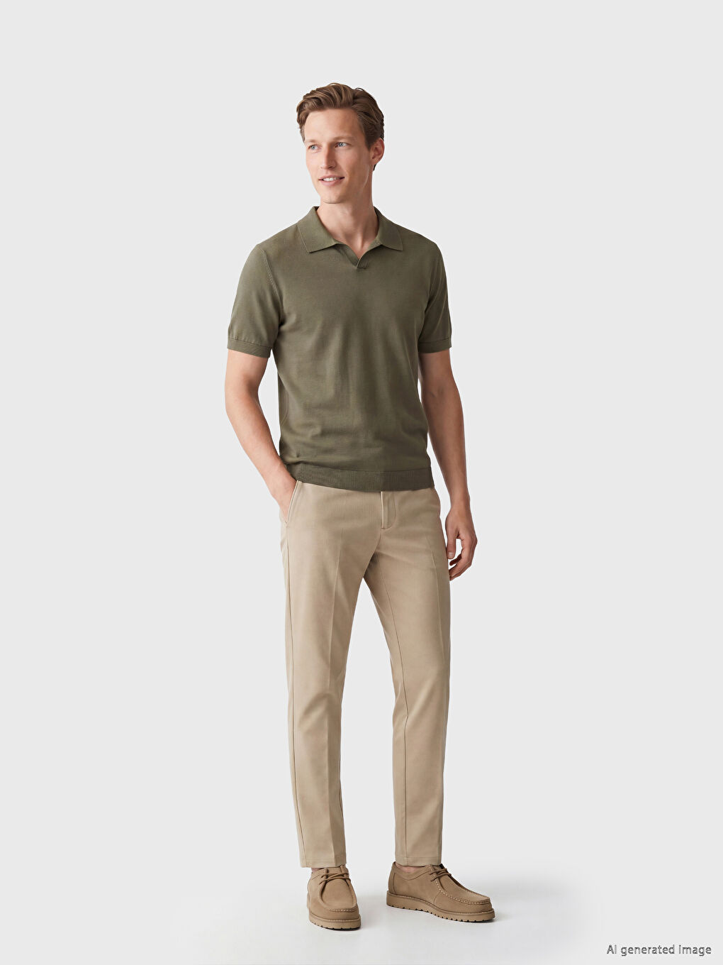 Haki Polo Yaka Erkek Triko Tişört-1