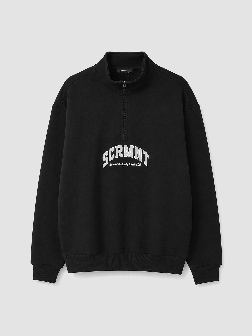 Siyah Dik Yaka Baskılı Erkek Sweatshirt-4