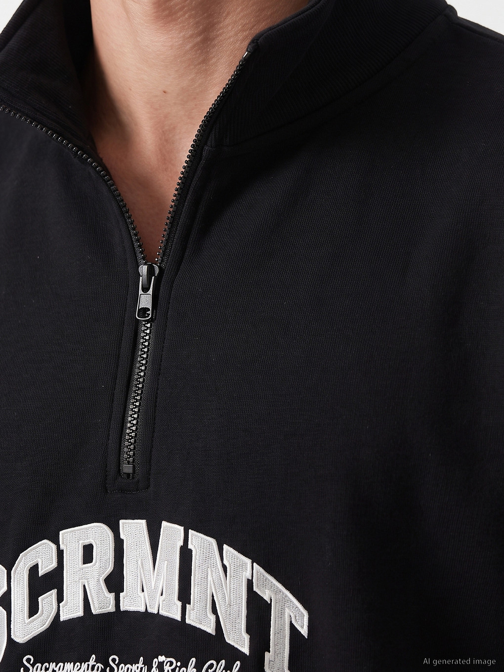 Siyah Dik Yaka Baskılı Erkek Sweatshirt-2