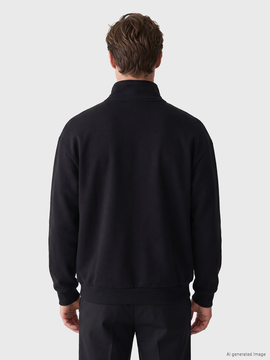 Siyah Dik Yaka Baskılı Erkek Sweatshirt-3