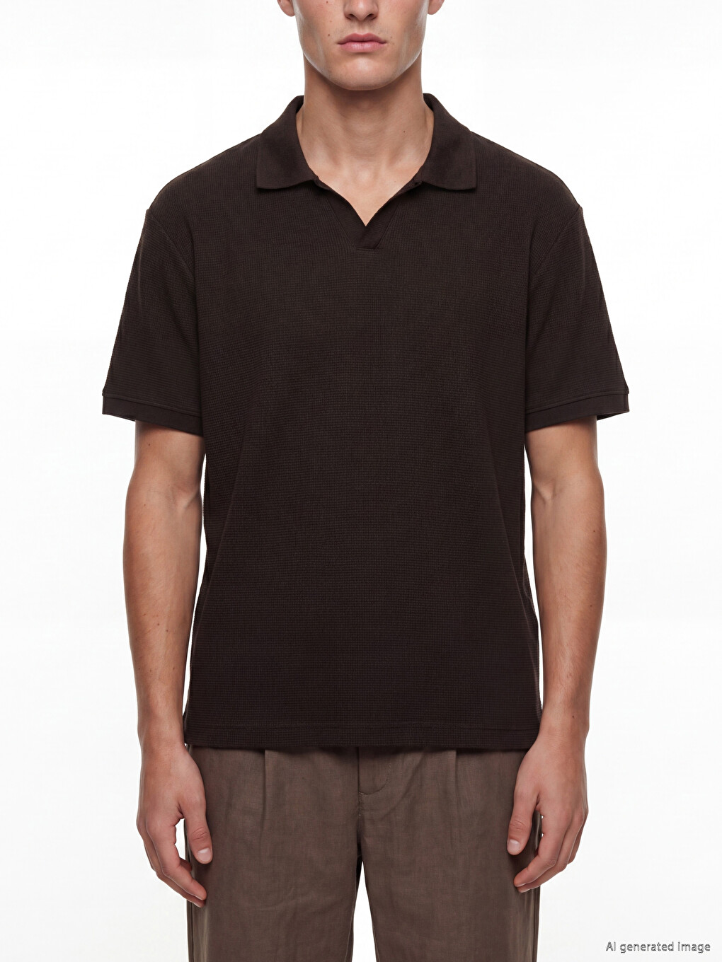 Kahverengi Polo Yaka Erkek Tişört-2