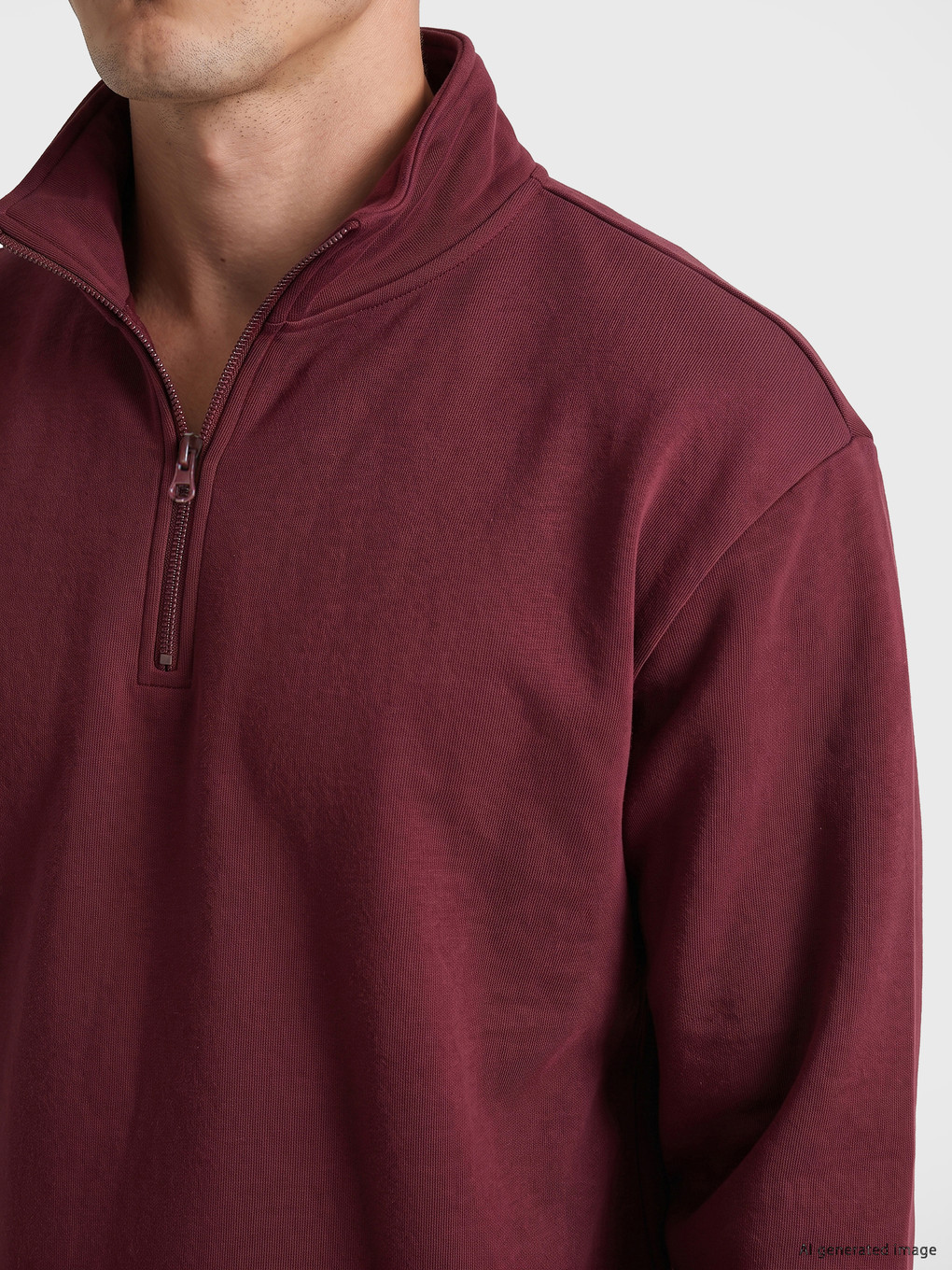 Bordo Dik Yaka Erkek Sweatshirt-2