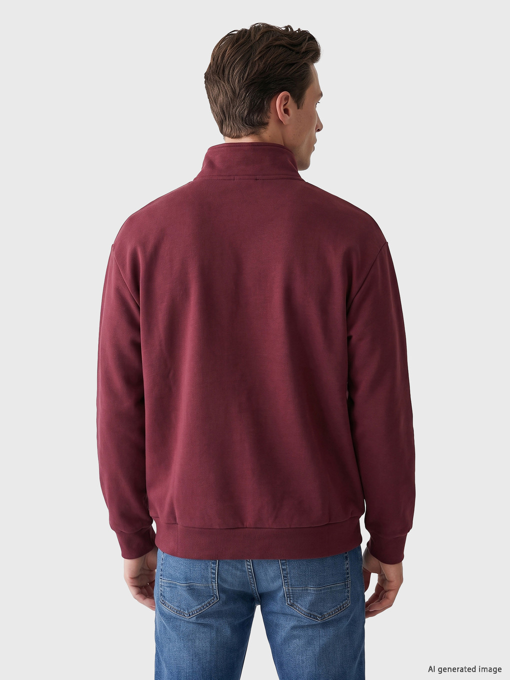 Bordo Dik Yaka Erkek Sweatshirt-3