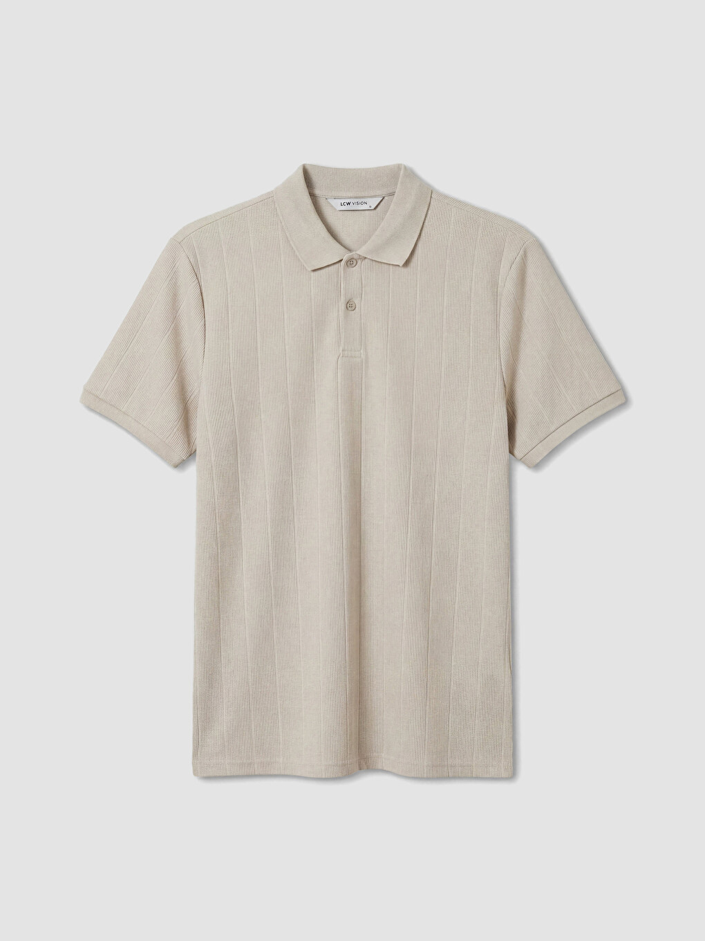 Bej Polo Yaka Standart Fit Ribana Erkek Tişört-4
