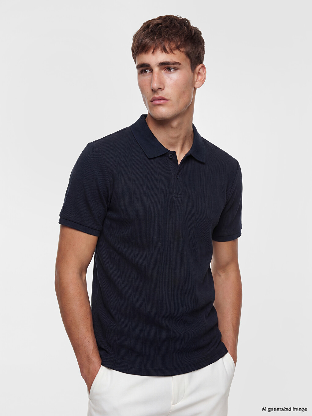 Lacivert Polo Yaka Fitilli Standart Fit Erkek Tişört