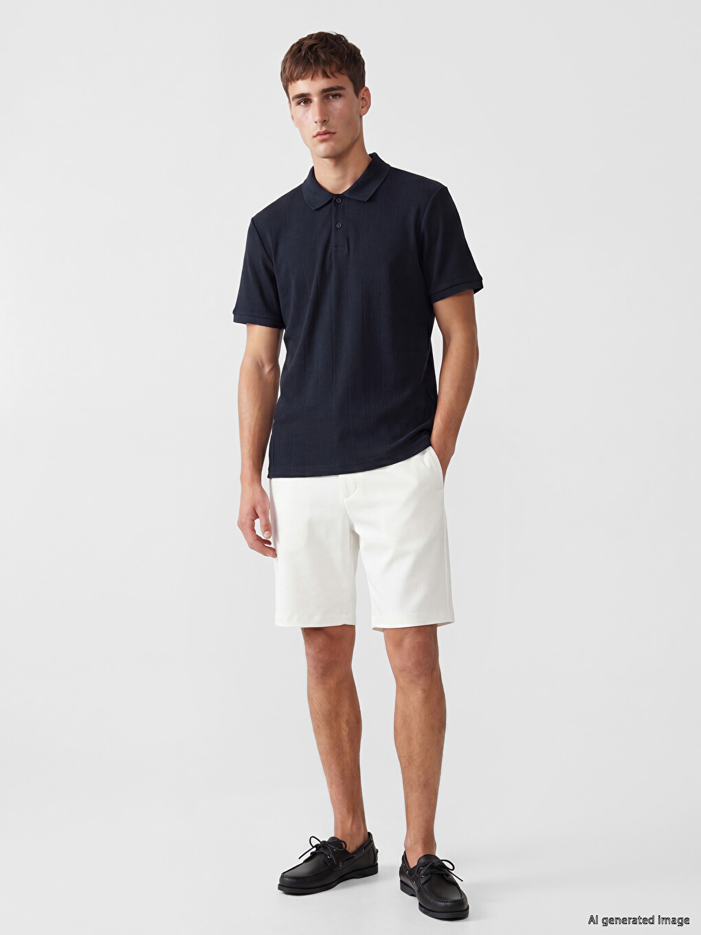 Lacivert Polo Yaka Fitilli Standart Fit Erkek Tişört-1