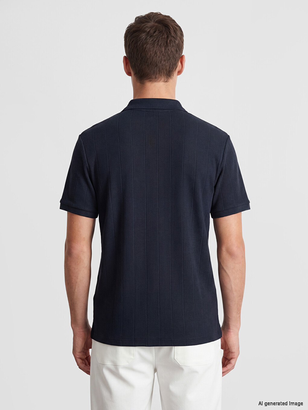 Lacivert Polo Yaka Fitilli Standart Fit Erkek Tişört-3