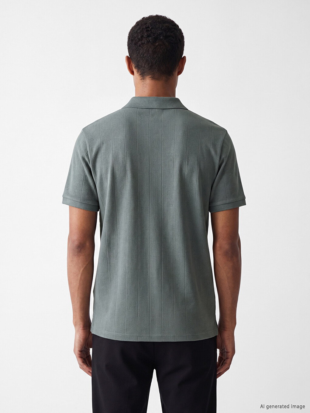 Yeşil Polo Yaka Standart Fit Çizgili Erkek Tişört-3