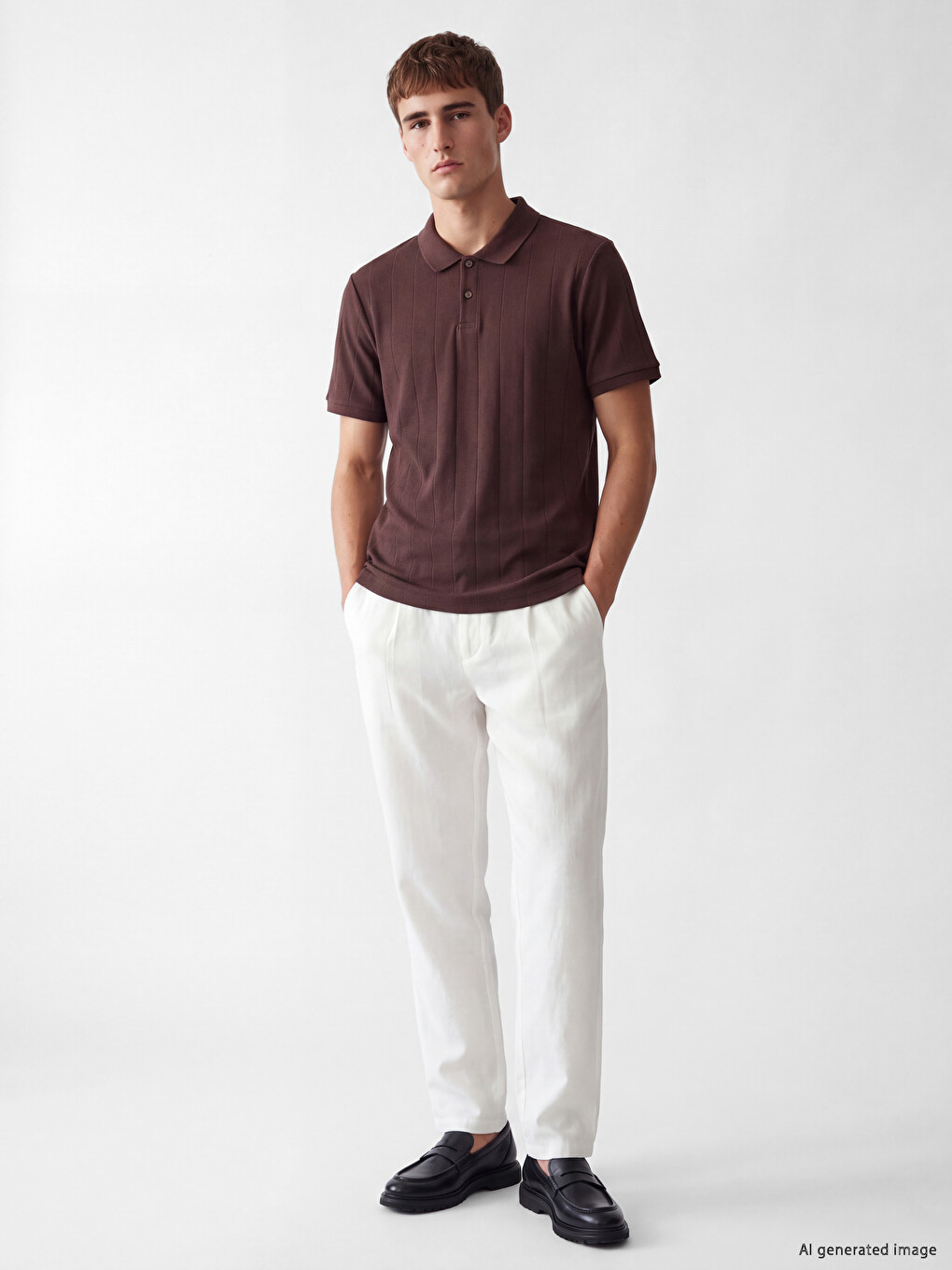 Mürdüm Polo Yaka Dokulu Erkek Tişört-1
