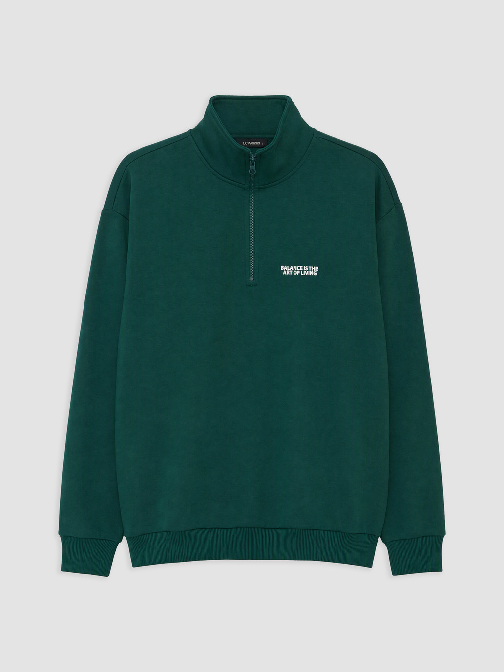 Petrol Dik Yaka Baskılı Erkek Sweatshirt-3