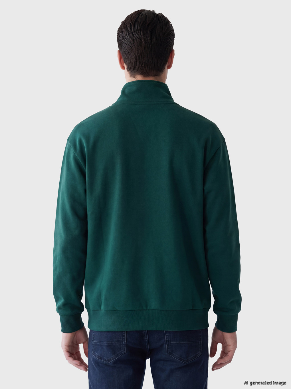 Petrol Dik Yaka Baskılı Erkek Sweatshirt-2