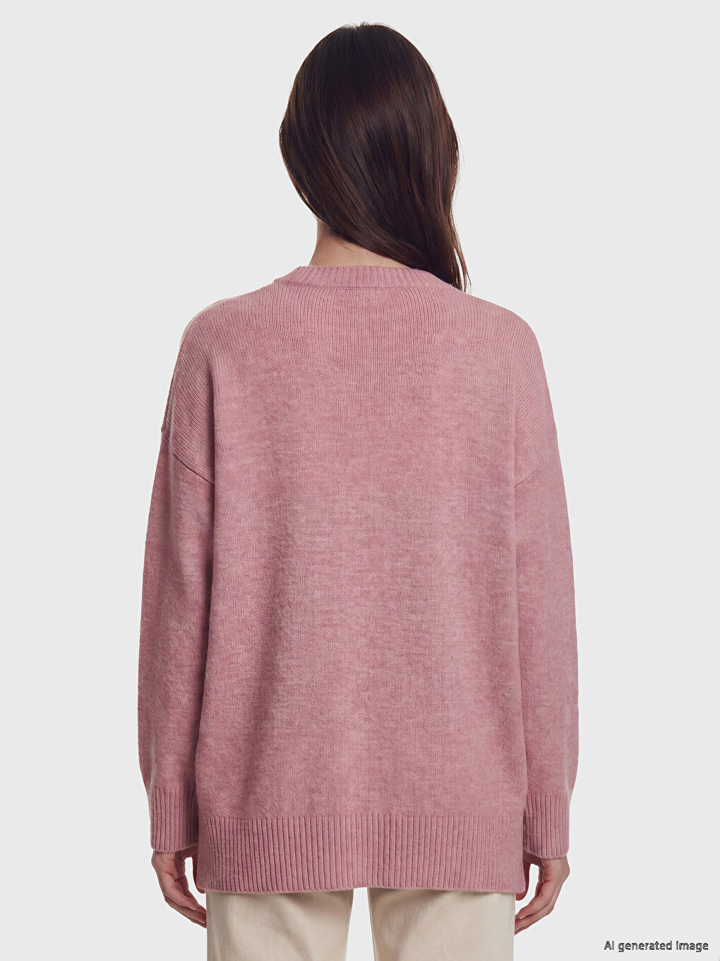 Pembe Bisiklet Yaka Çiçek Nakışlı Kadın Triko Tunik-3