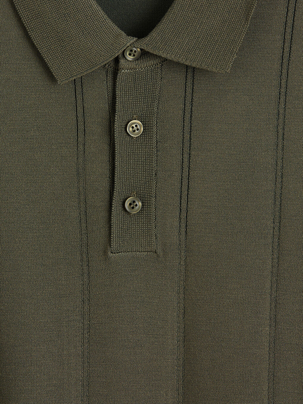 Haki Polo Yaka Çizgili Erkek Triko Tişört-2