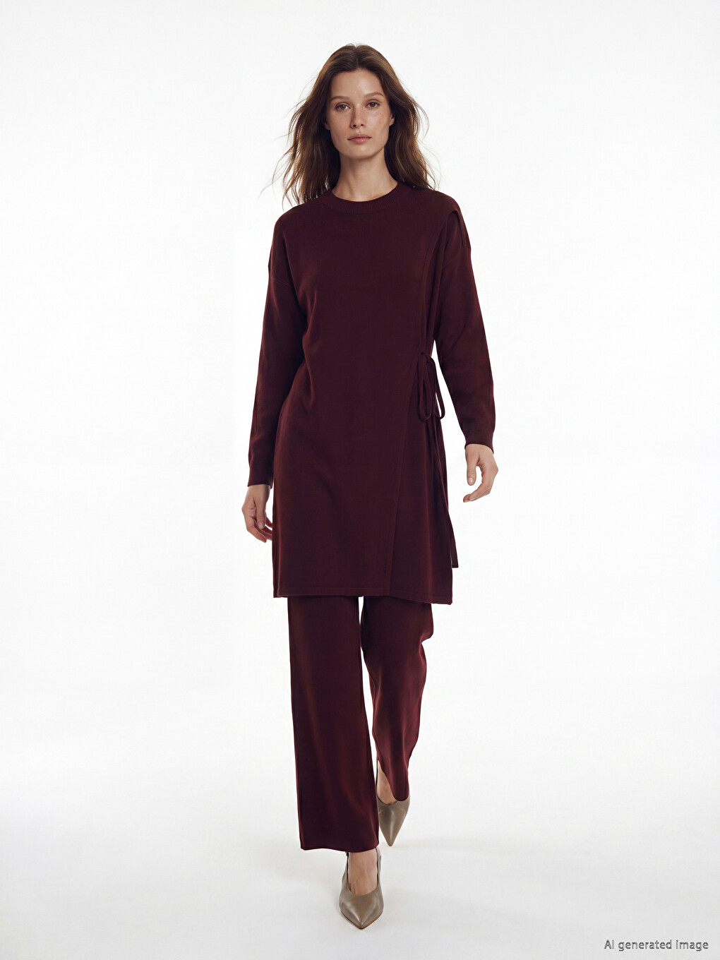 Bordo Bisiklet Yaka Kadın Triko Tunik-1