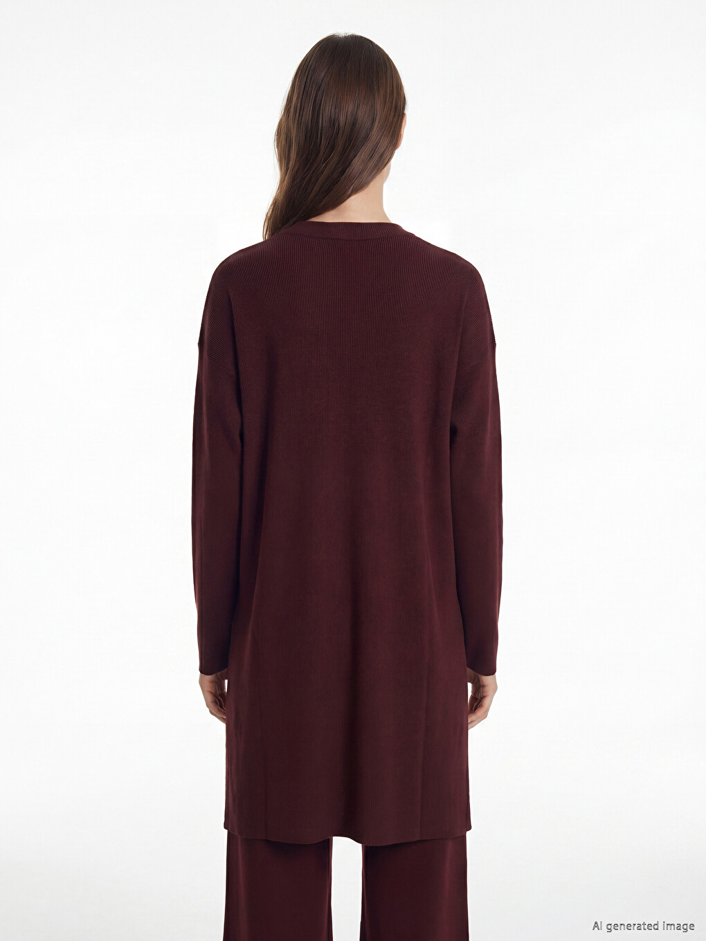 Bordo Bisiklet Yaka Kadın Triko Tunik-3