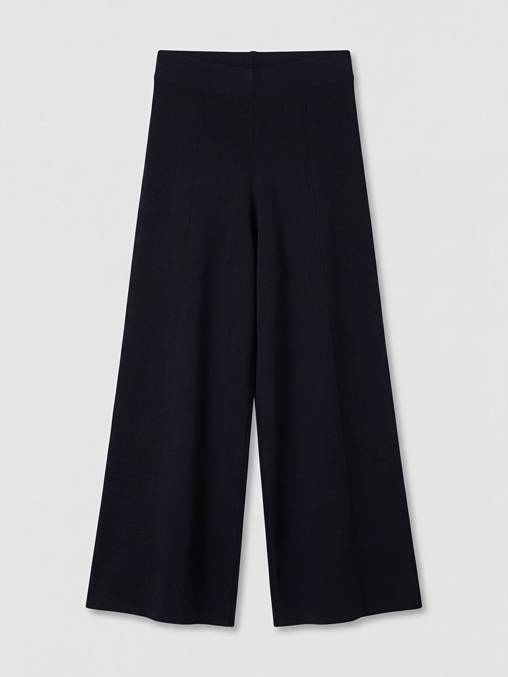 Siyah Beli Lastikli Geniş Kesim Kadın Triko Pantolon-4