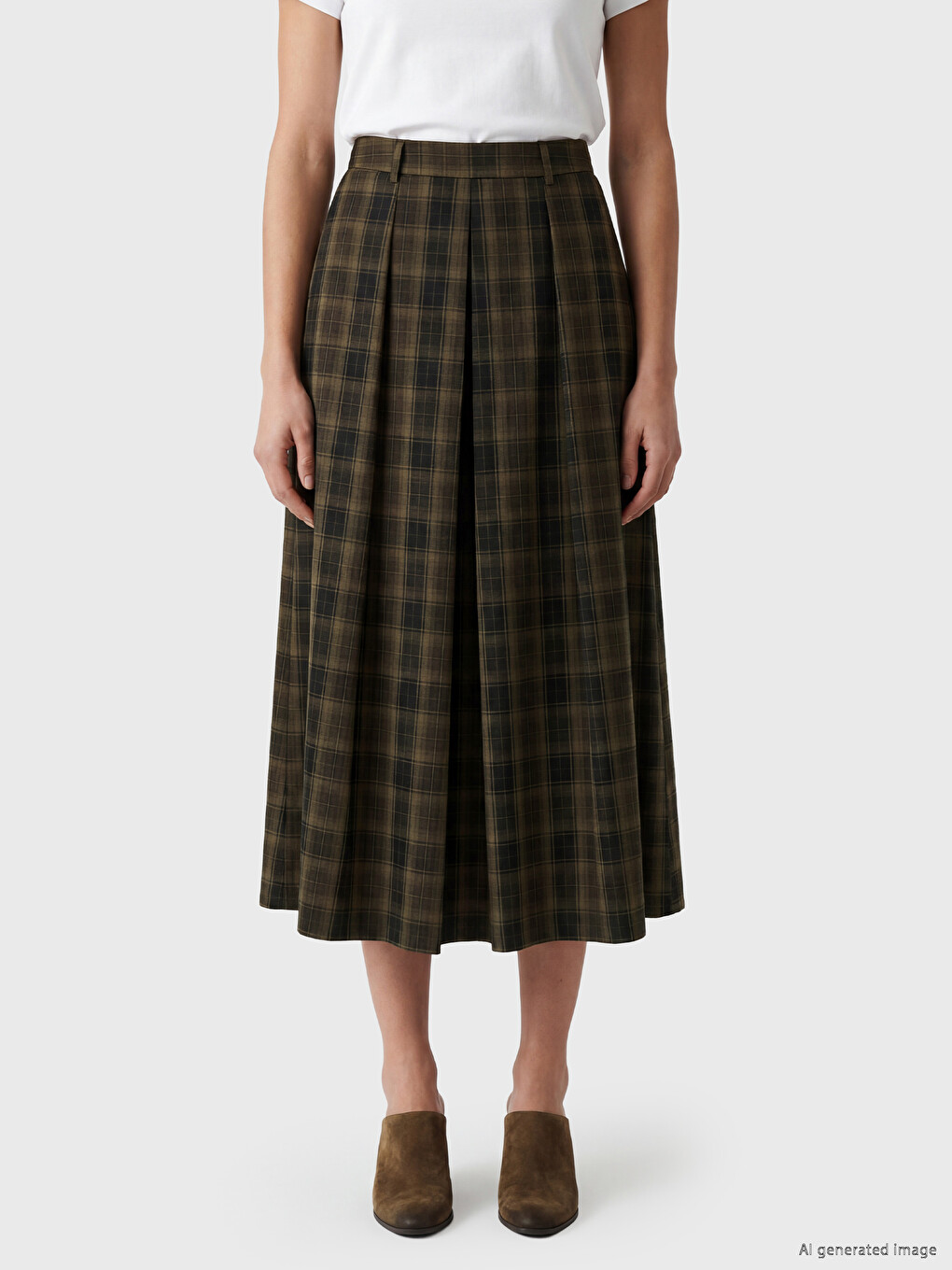 Normal Waist Plaid Patterned Pleated Skirt-1