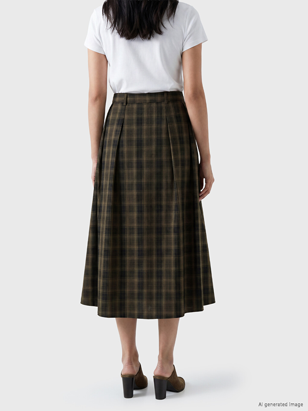 Normal Waist Plaid Patterned Pleated Skirt-3