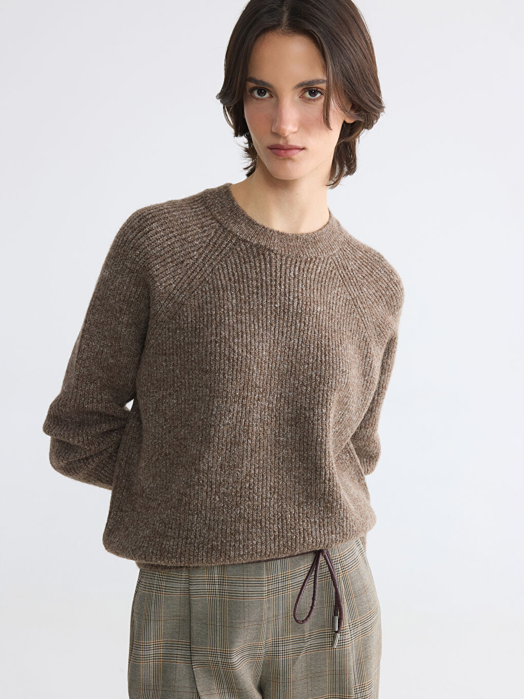 Kahverengi Bisiklet Yaka Kadın Triko Kazak