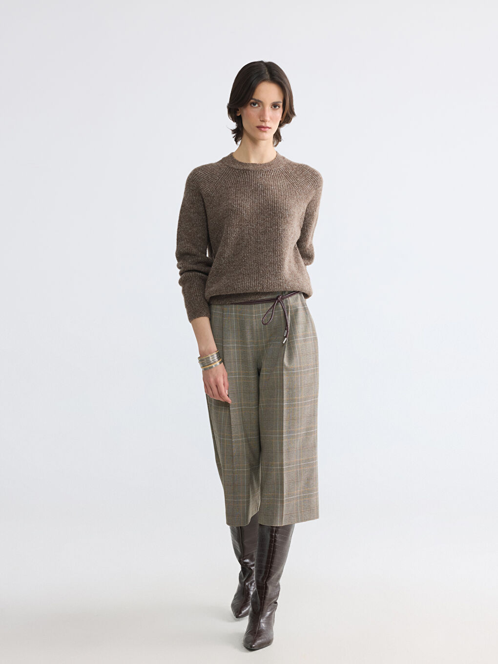 Kahverengi Bisiklet Yaka Kadın Triko Kazak-1