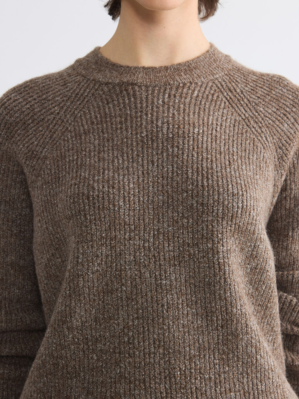 Kahverengi Bisiklet Yaka Kadın Triko Kazak-2