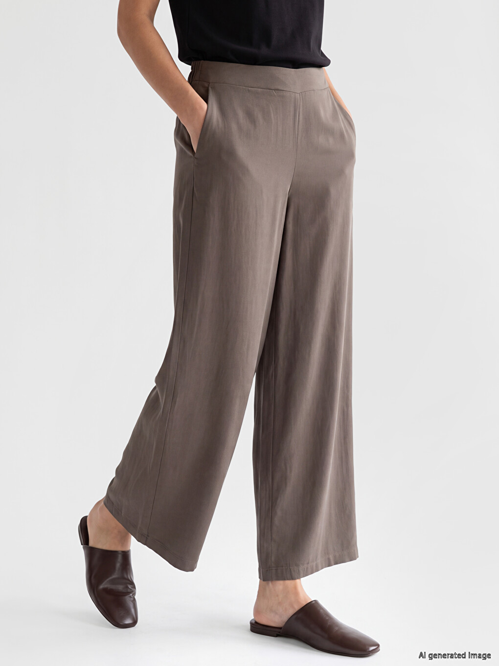 Elastic Waist Wide Leg Women's Trousers-1