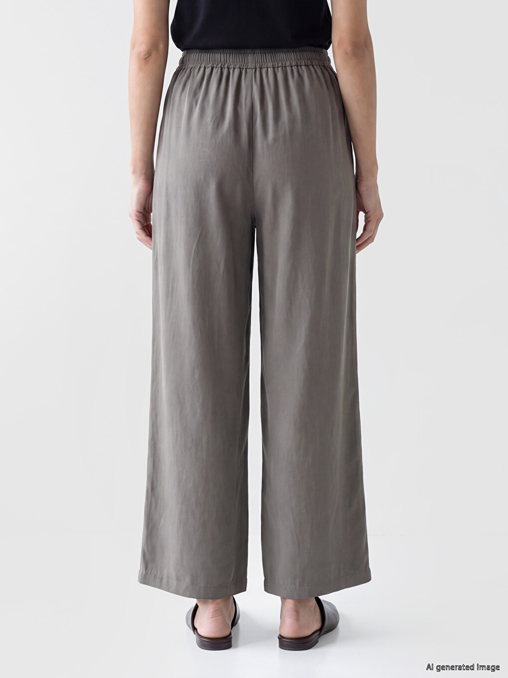 Elastic Waist Wide Leg Women's Trousers-3