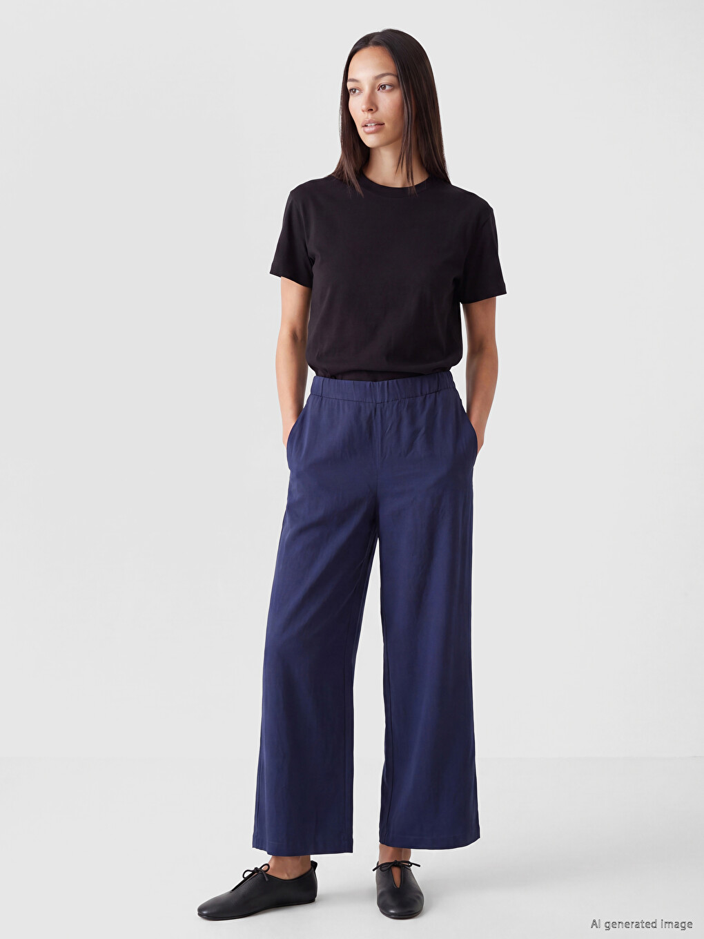 Elastic Waist Wide Leg Women's Trousers