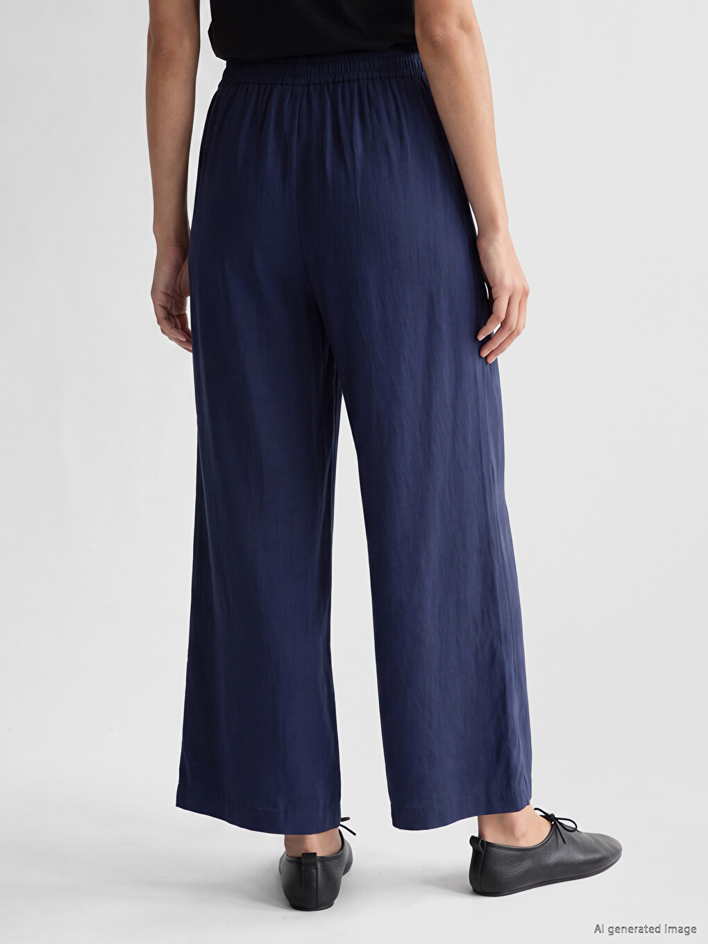 Elastic Waist Wide Leg Women's Trousers-3