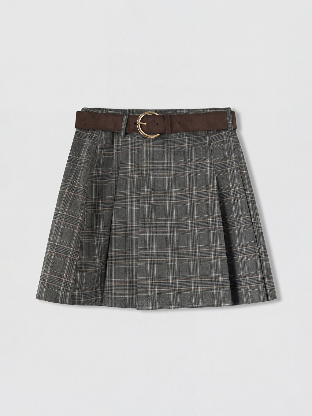 Belted Plaid Patterned Mini Skirt-4