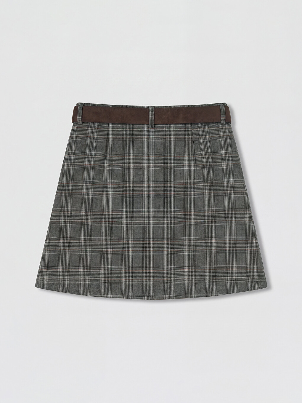 Belted Plaid Patterned Mini Skirt-5