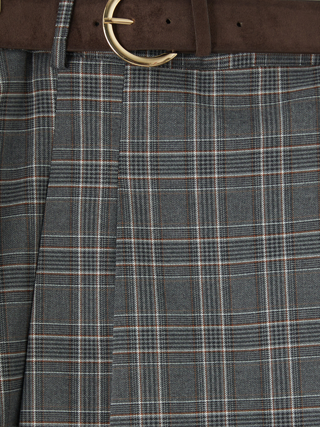 Belted Plaid Patterned Mini Skirt-6