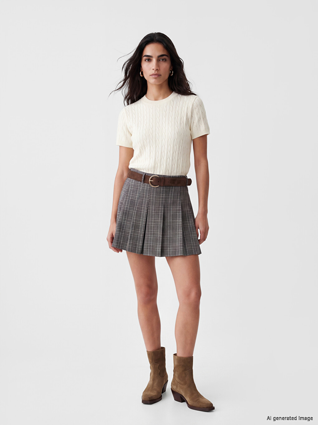 Belted Plaid Patterned Mini Skirt