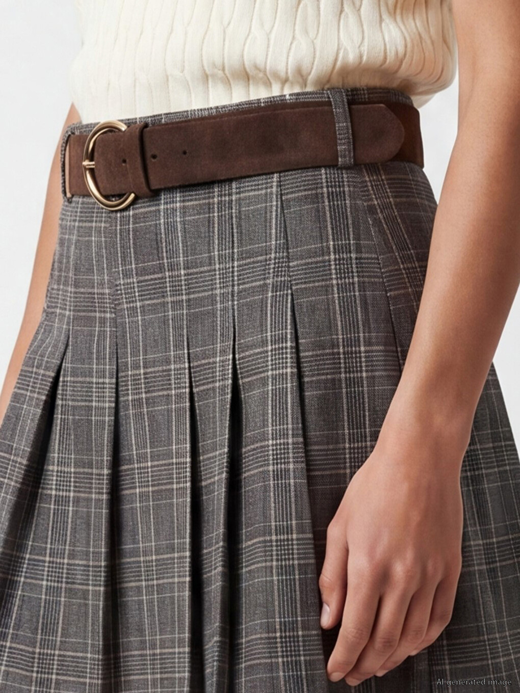 Belted Plaid Patterned Mini Skirt-2