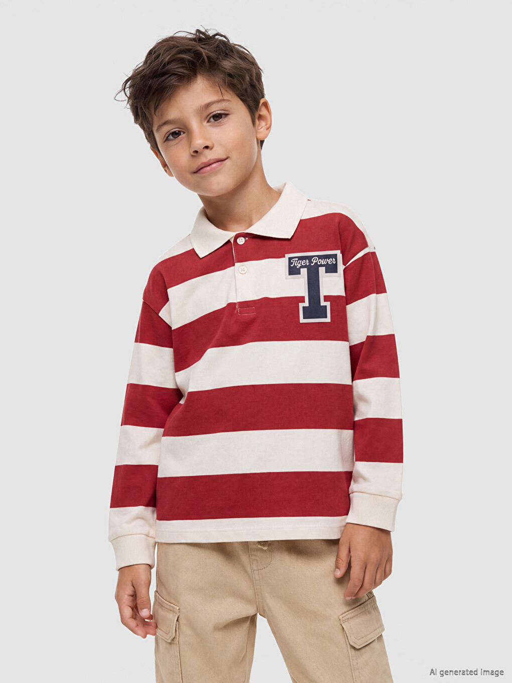 Polo Collar Striped Embroidered Boys' T-shirt-1