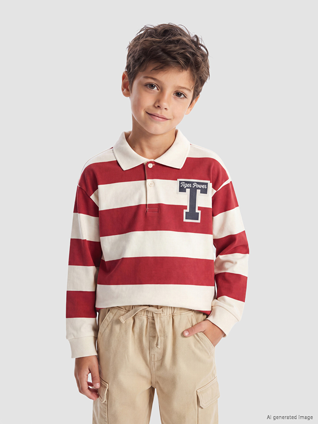 Polo Collar Striped Embroidered Boys' T-shirt-2