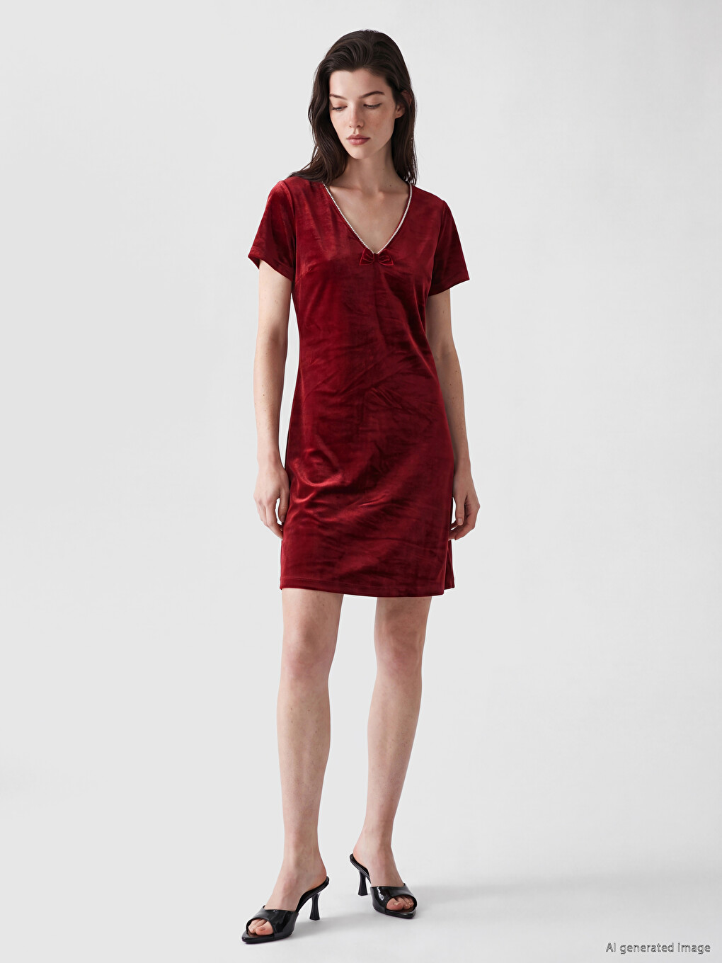 V Neck Velvet Mini Dress