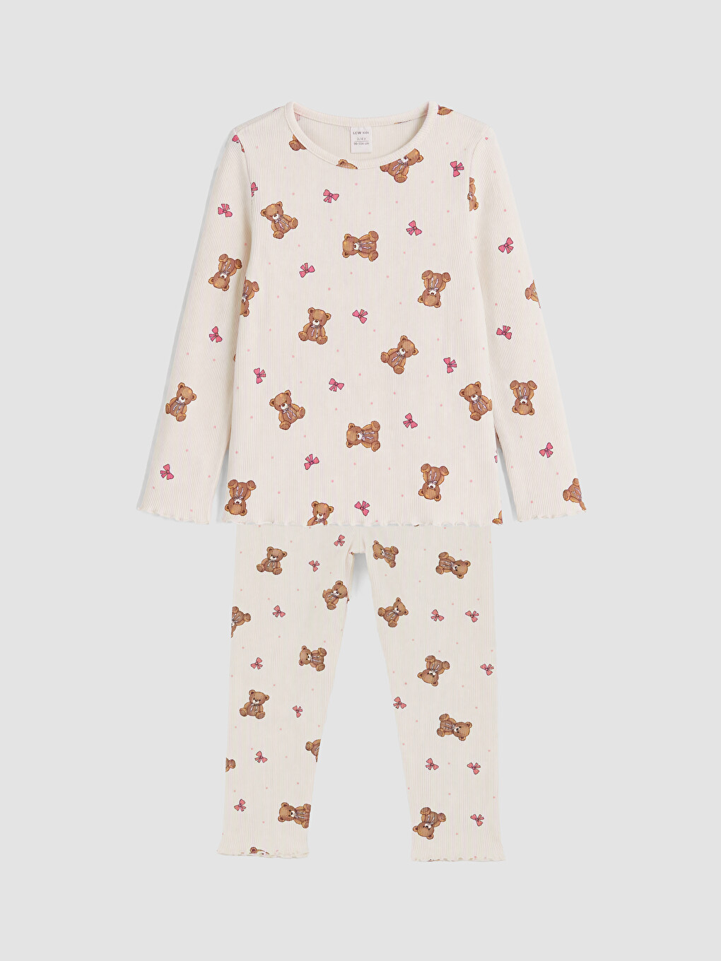 Ekru Bisiklet Yaka Kız Çocuk Pijama Takım