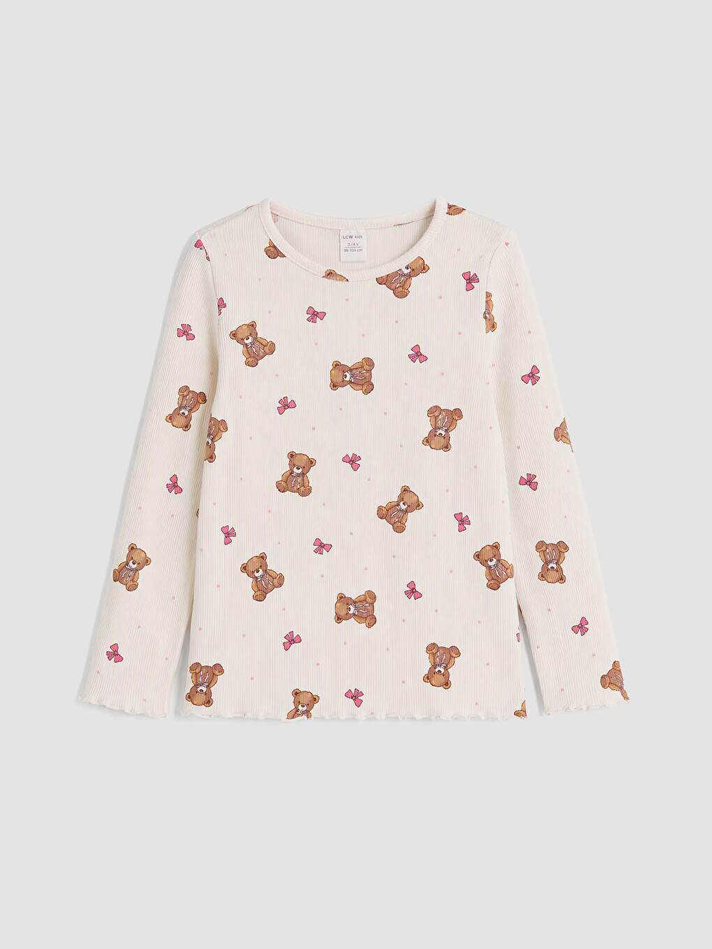 Ekru Bisiklet Yaka Kız Çocuk Pijama Takım-1