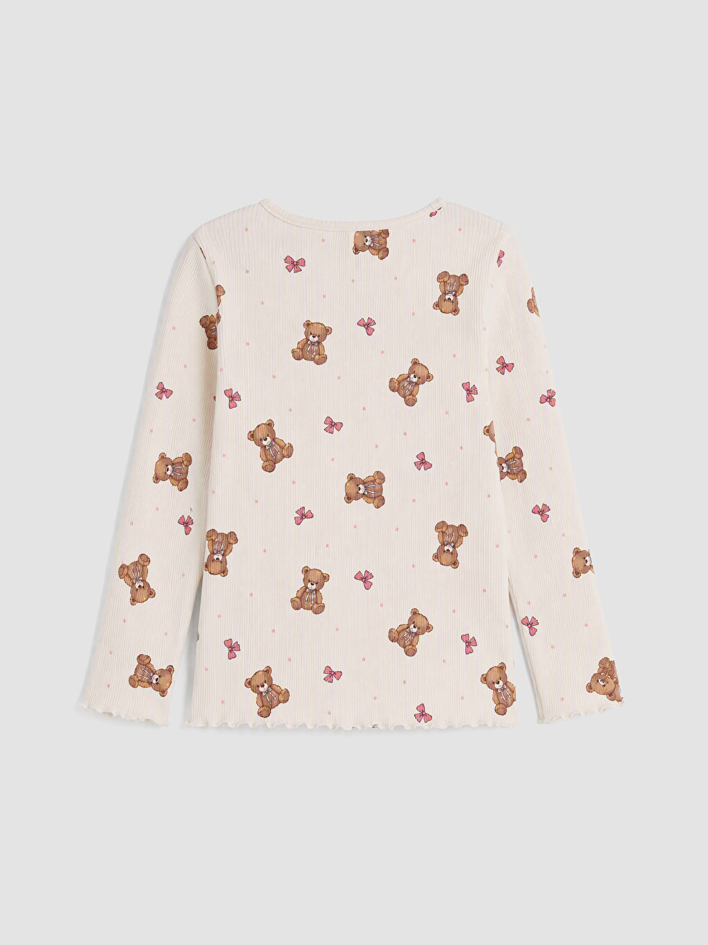 Ekru Bisiklet Yaka Kız Çocuk Pijama Takım-3