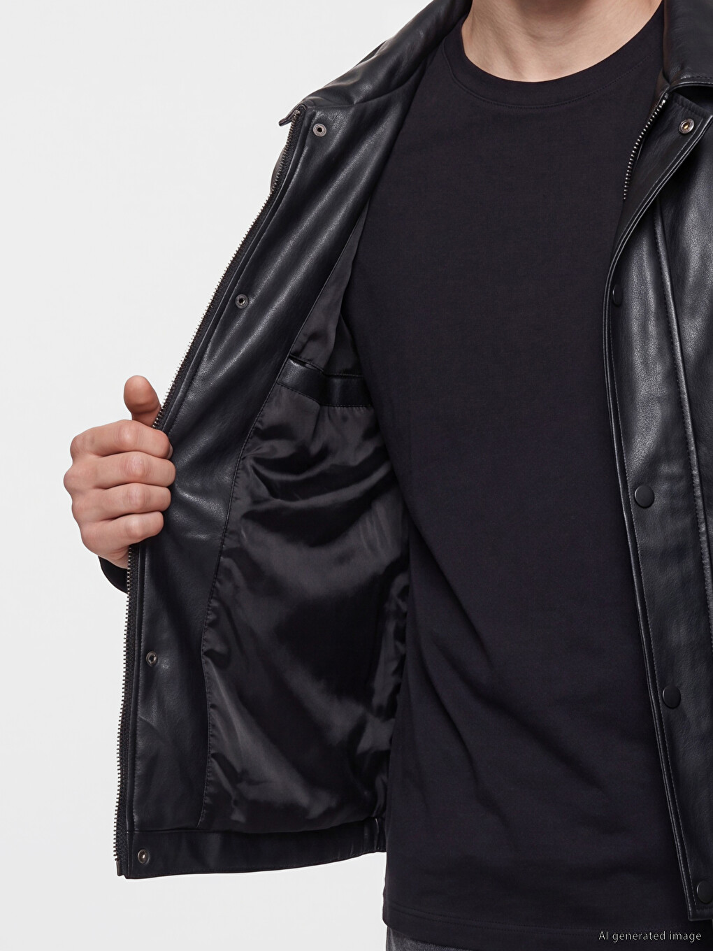 Siyah Regular Fit Erkek Deri Görünümlü Ceket-3