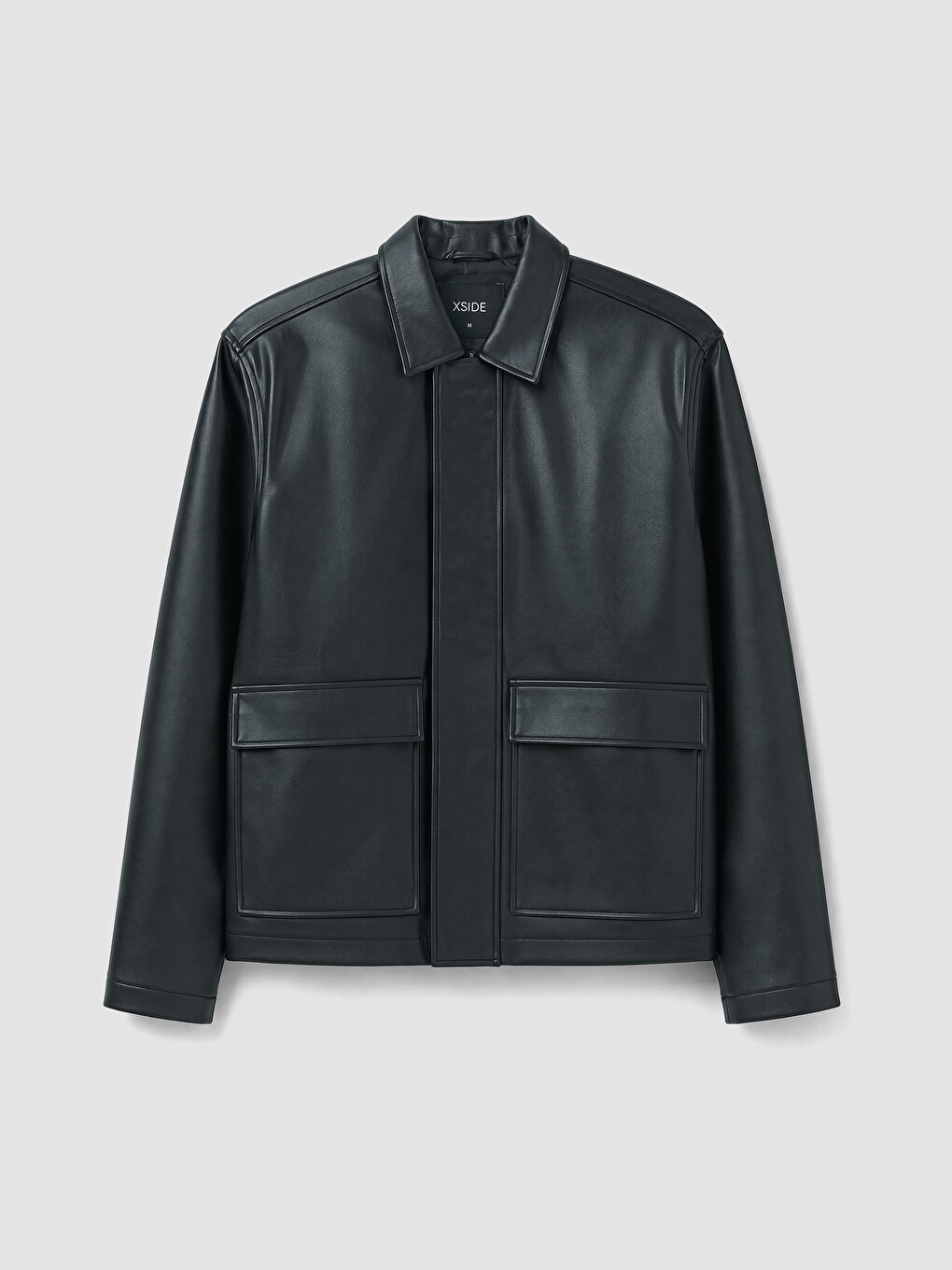 Regular Fit Shirt Collar Men's Leather Look Coat-5
