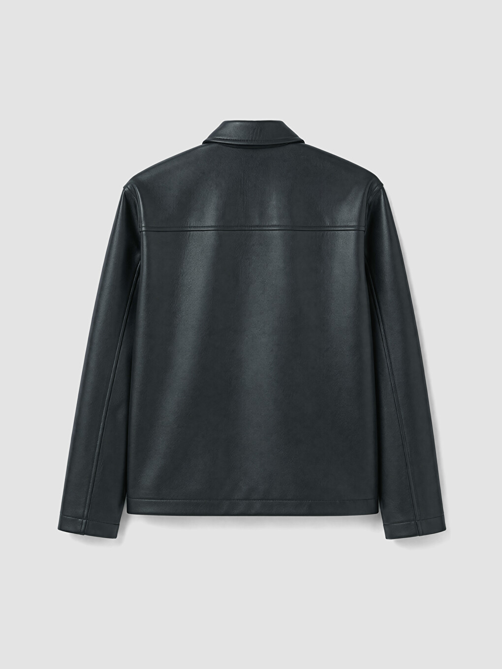 Regular Fit Shirt Collar Men's Leather Look Coat-8