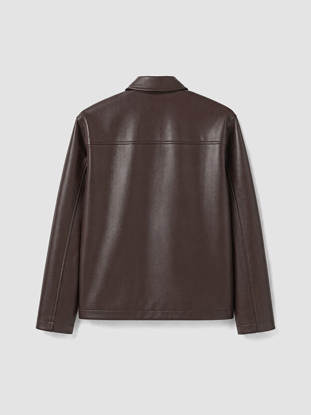 Regular Fit Shirt Collar Men's Leather Look Coat-8